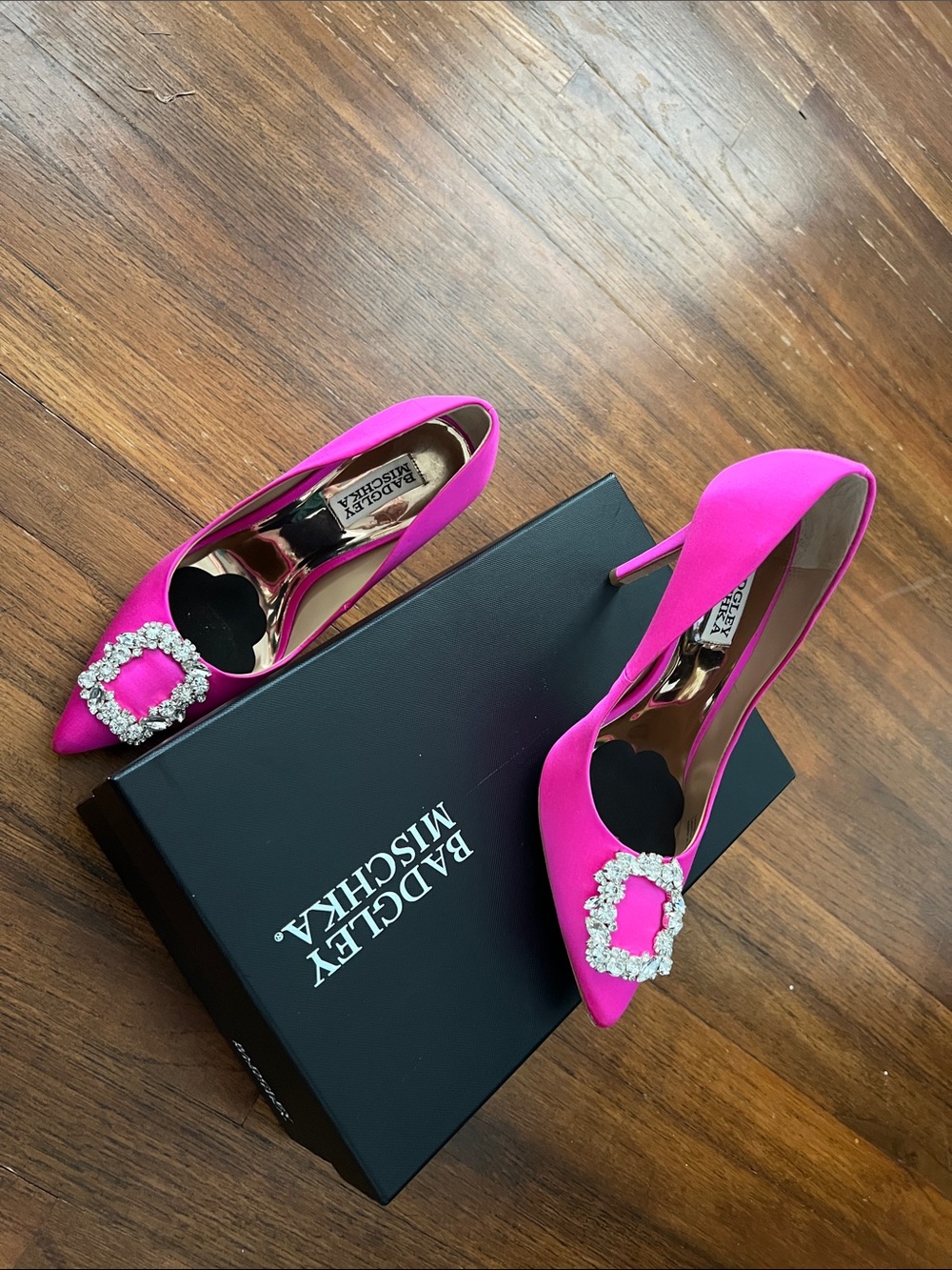 Badgley Mischka Pink Satin Crystal Buckle Pumps – New, Never Worn ✨💗 - Picture 2 of 6